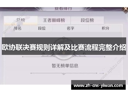 欧协联决赛规则详解及比赛流程完整介绍